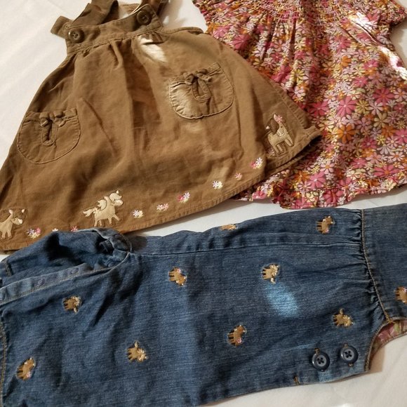 Gymboree Pony Ranch 0-3 month VGUC print dress & denim one-piece, GUC corduroy - Picture 2 of 4